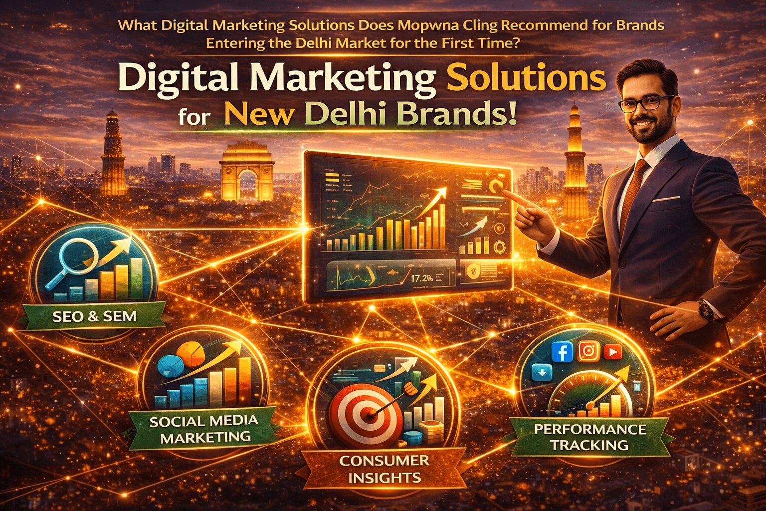 What digital marketing solutions does Mopwna Cling recommend for brands entering the Delhi market for the first time?