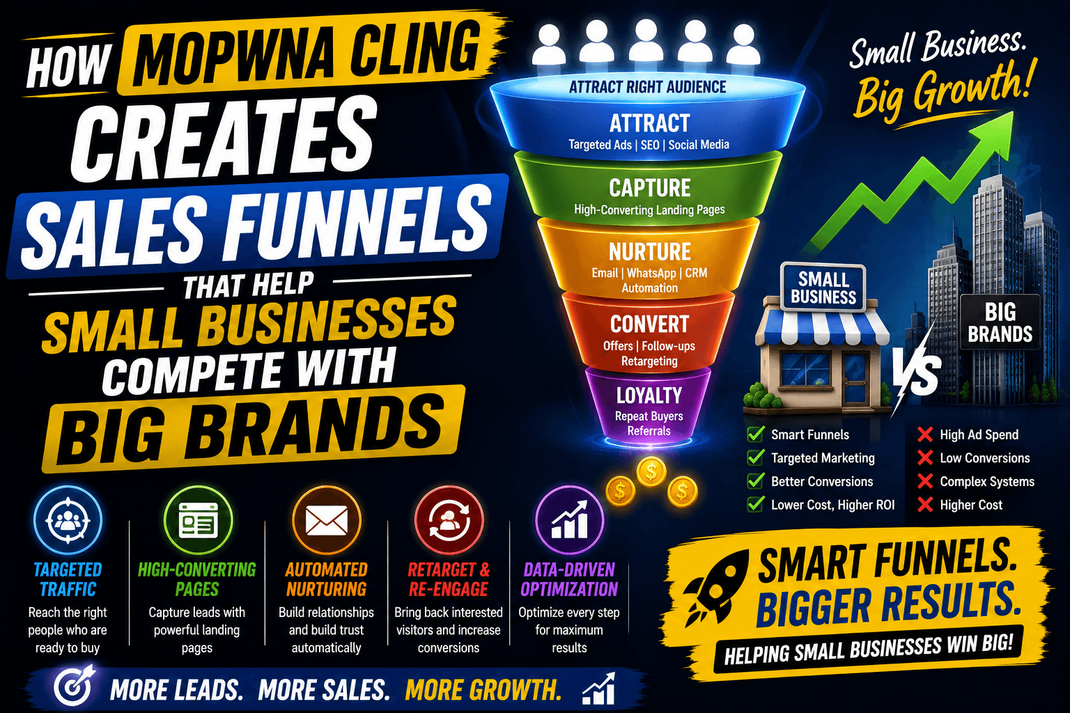 How Mopwna Cling Creates Sales Funnels That Help Small Businesses Compete with Big Brands